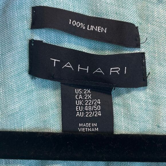 TAHARI Women’s Linen Button Front Tunic Top 2X Teal Green Long Sleeve Blouse - Picture 5 of 13